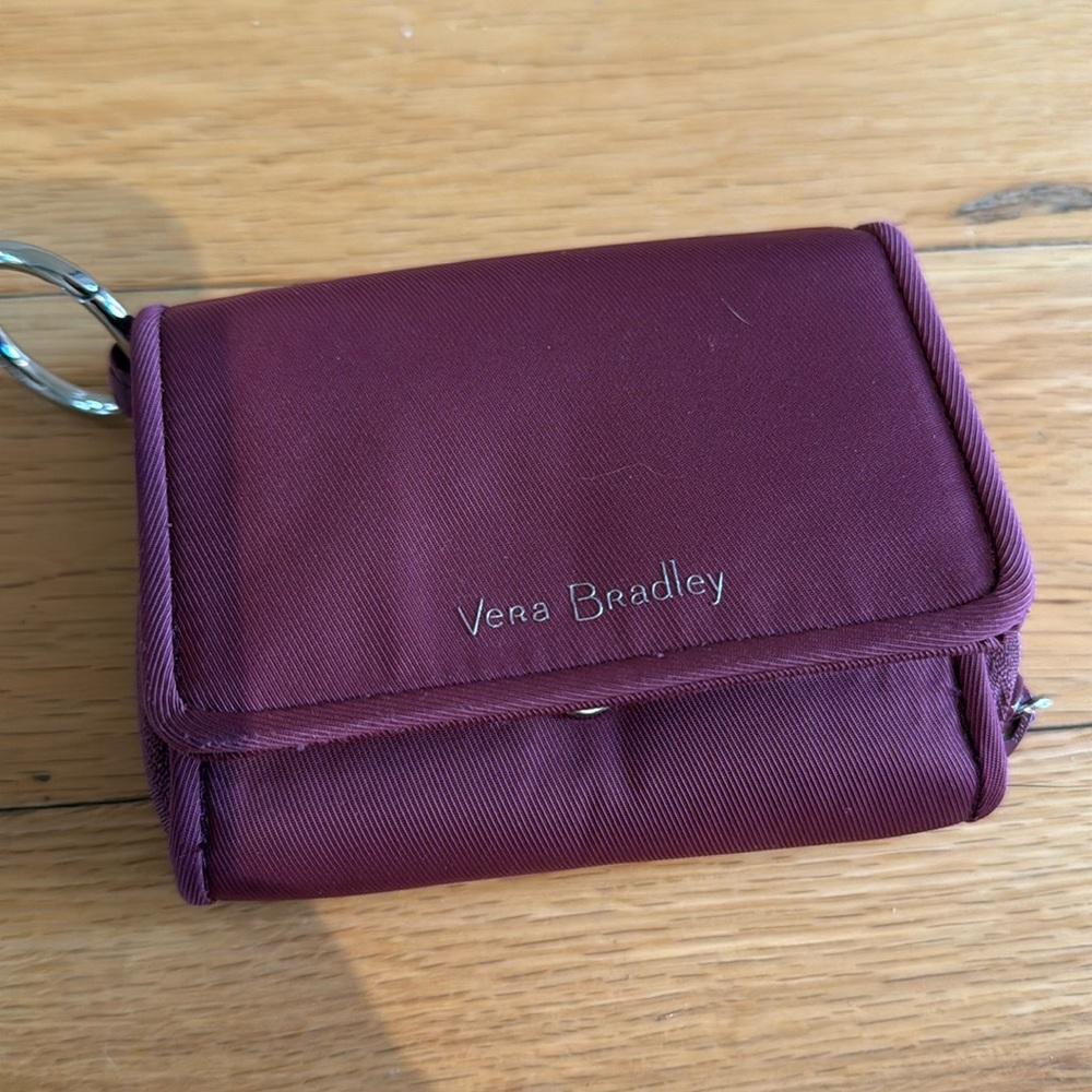 Vera Bradley Wallet - small, maroon with pink/black interior